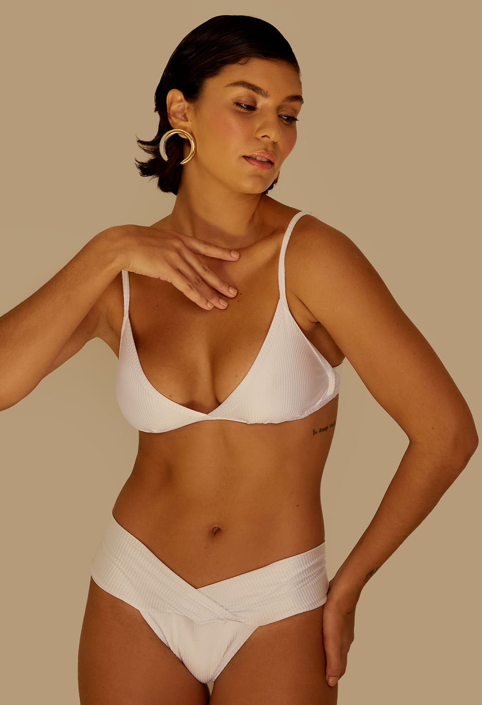 Top fixo branco Édem em tecido canelado, vista frontal