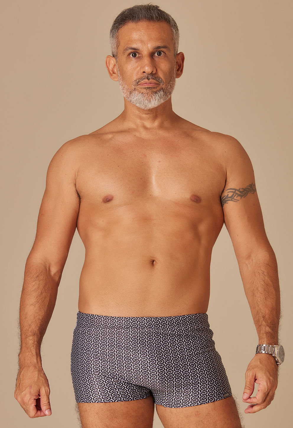Sunga short adulto estampada abstrato preto e branco - frontal