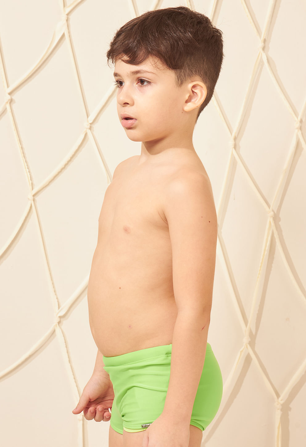 Sunga short infantil verde claro vista lateral