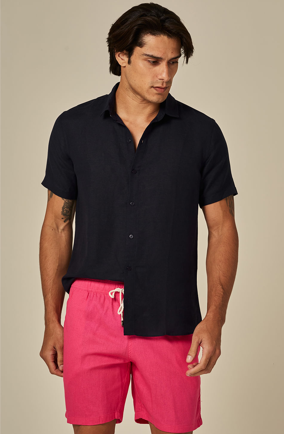 Bermuda Casual Linho Pink vista frontal