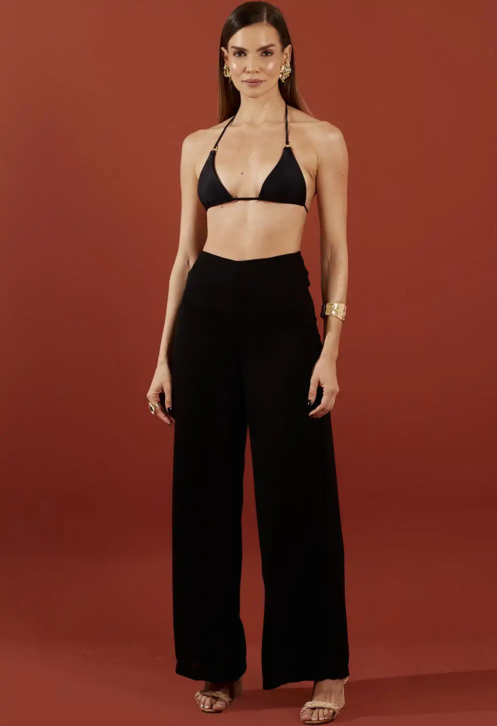 Calça Pantalona Mylene Preto - frontal