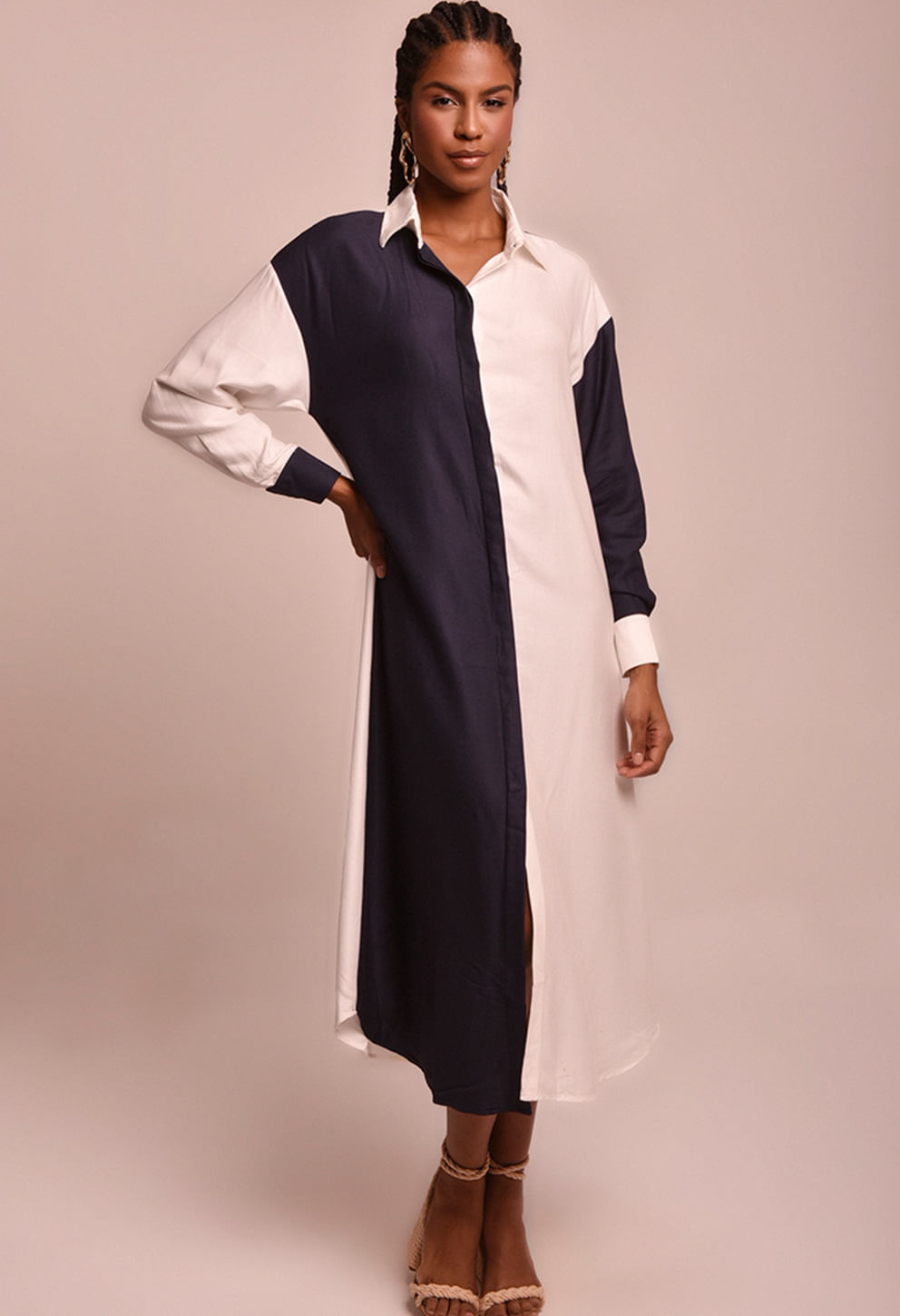 Vestido chemise bicolor náutica - frente