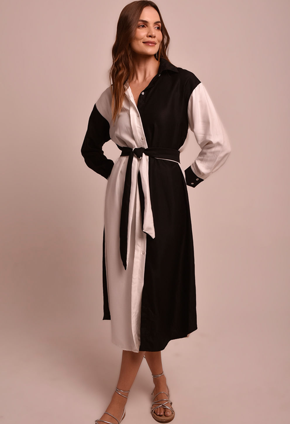 Detalhe Chemise Bicolor Luar - meia frente